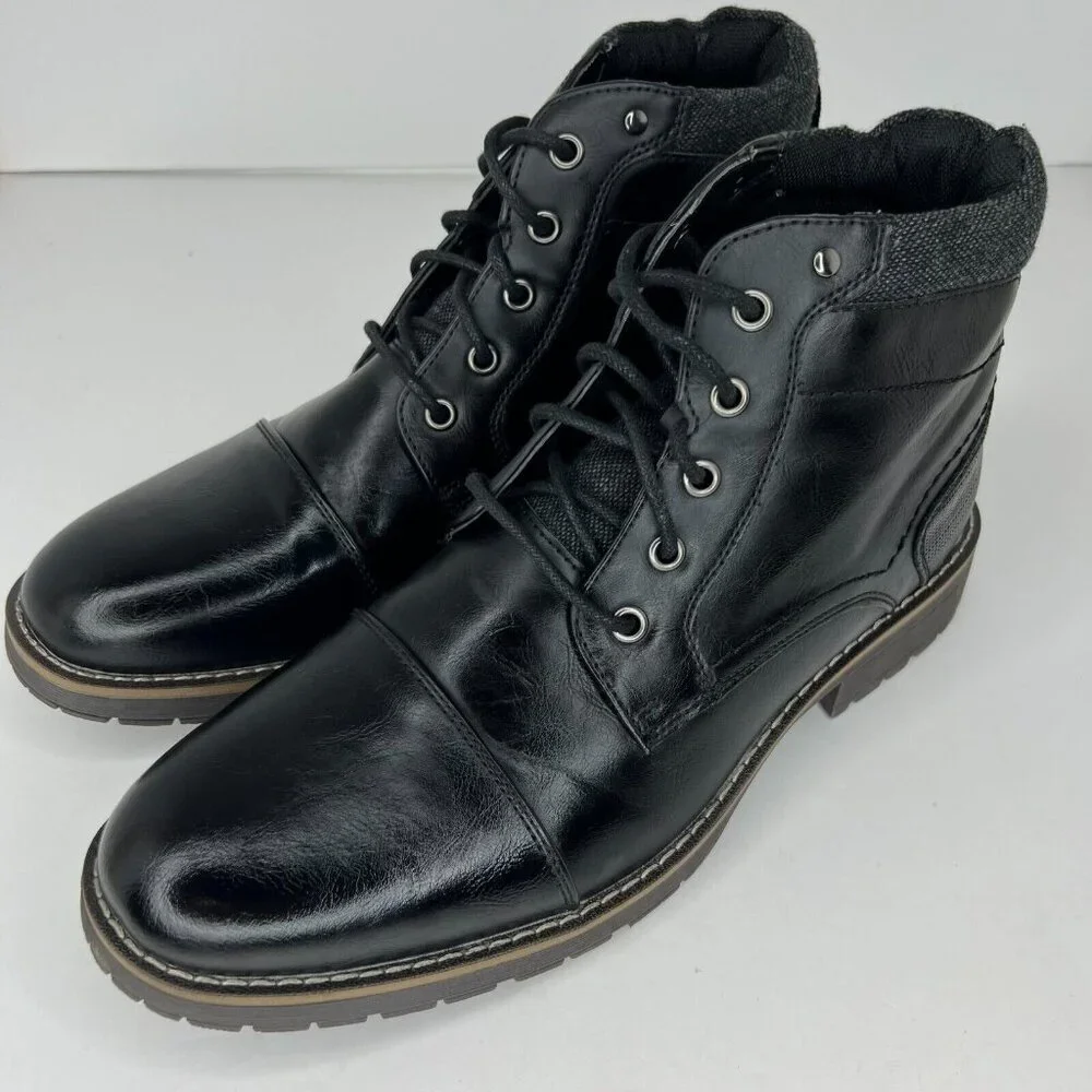Vostey Mens BMY8079 Black Leather Solid Lace Up Size 10 Motorcycle Combat Shoes